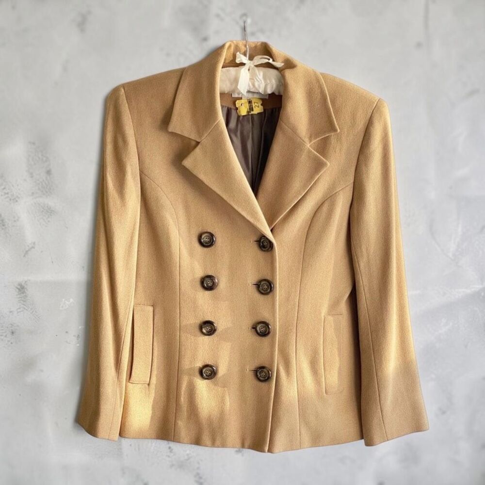 Express Tailleur Camel Wool Blend Double Breasted Blazer Suit Jacket Size 1/2 P